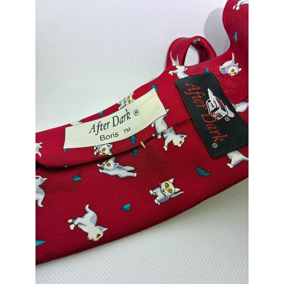 After Dark Boris Cat Silk Tie Red Novelty Screensaver Computer Kitten Butterfly - Picture 6 of 7